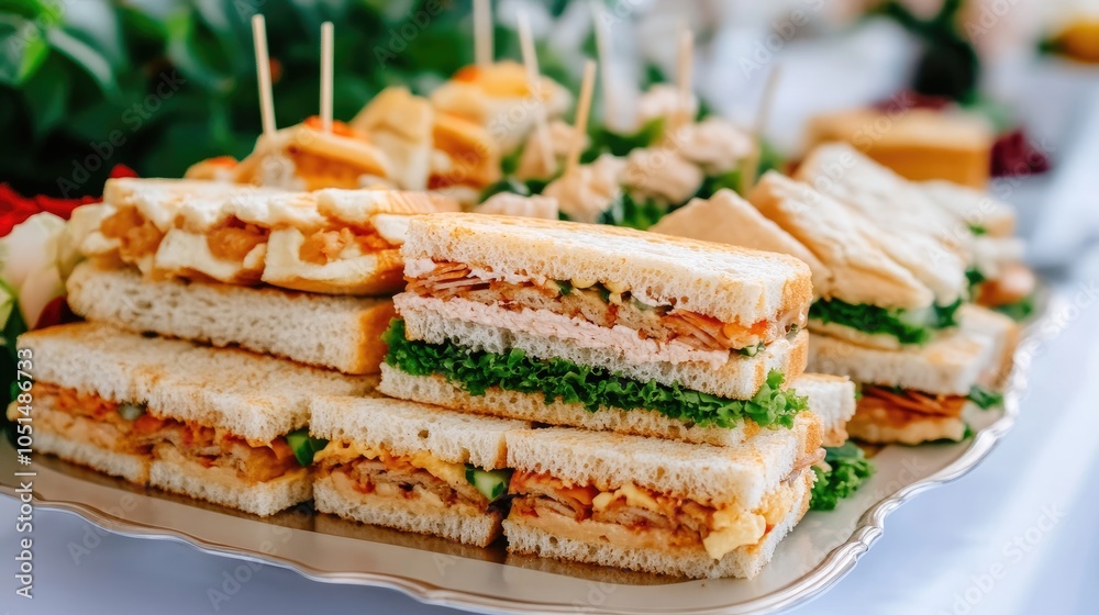 Assorted Mini Sandwiches with Various Fillings Displayed Assorted Mini Sandwiches with Various Fillings Displayed