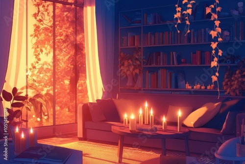 Cozy Meditation Corner Filled with Plush Cushions, a Soft Throw Blanket, and Calming Wall Art for a Relaxing Ambiance, Cozy Vibe, Generative AI