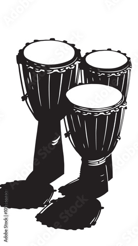 Bongo drums silhouette isolated on white background