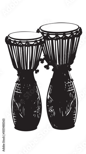 Bongo drums silhouette isolated on white background