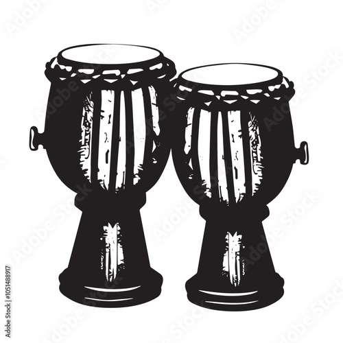 Bongo drums silhouette isolated on white background