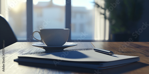 Elegant Tea Setting with Notebook on Desk

