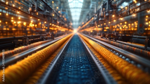 Industrial conveyor system with illuminated background.