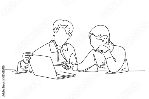 Student learning concept. Single line draw design vector graphic illustration.