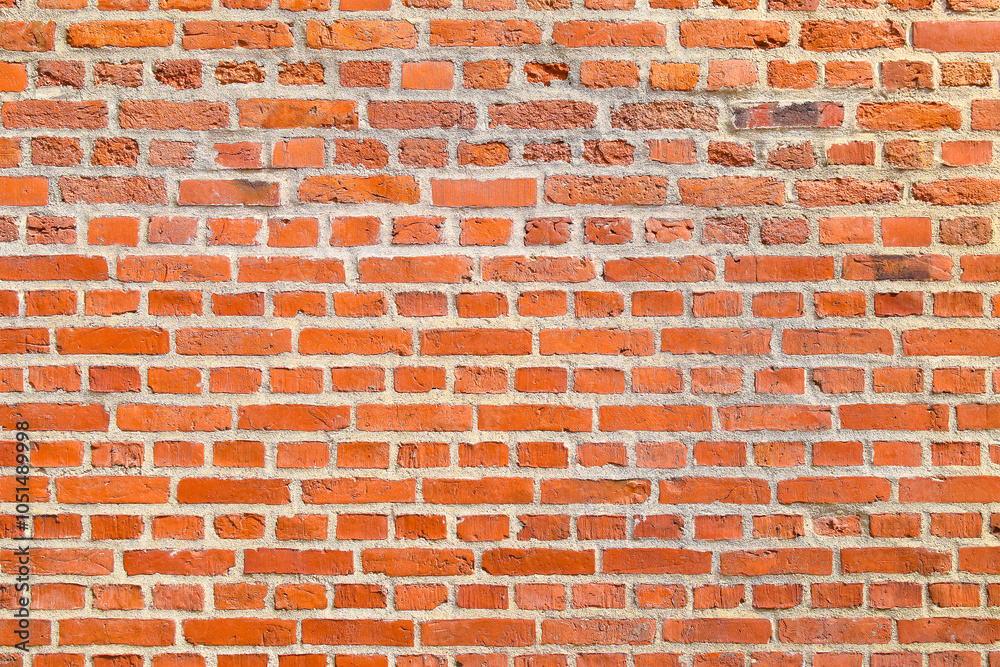Naklejka premium Red brick wall background, Retro style brick texture.