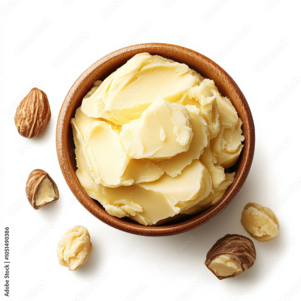 realistic photo of organic shea butter on white background, top view realistic photo of organic shea butter on white background, top view
