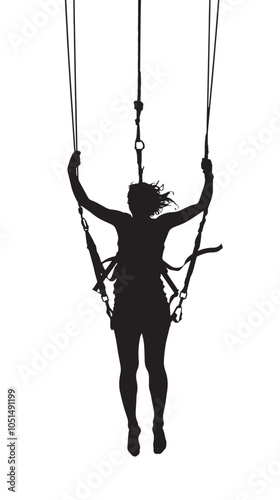 Bungee Sunset SIlhouette , black silhouettes isolated on white background