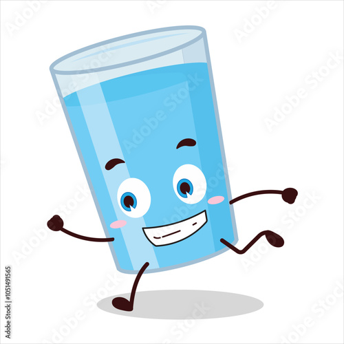 cute rush running expression glass of water character