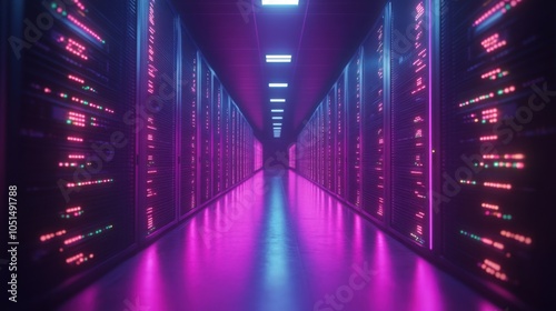 Server Room with Neon Lights