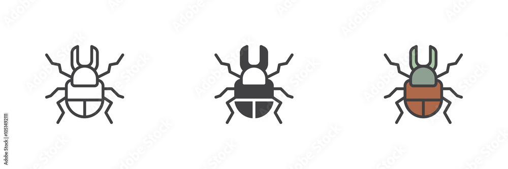 Long horned beetle different style icon set Long horned beetle different style icon set