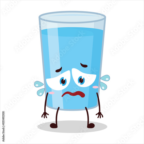 cute depressed expression glass of water character