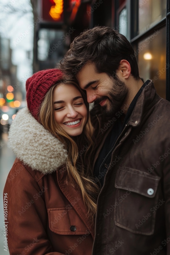 Affectionate couple sharing a tender moment on urban backdrop, Generative AI Affectionate couple sharing a tender moment on urban backdrop, Generative AI