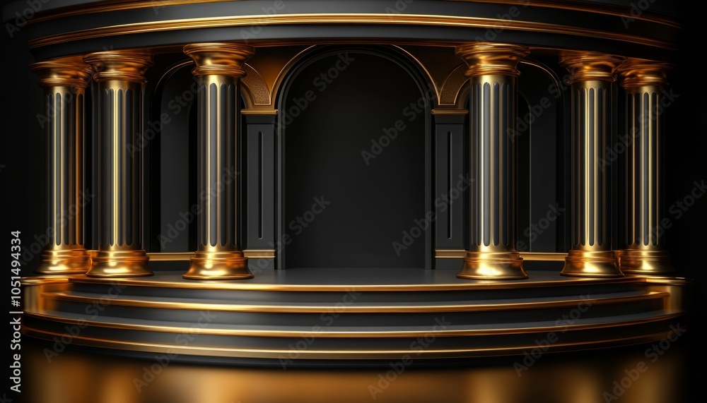 Obraz premium Black and Gold Circular Platform with Columns
