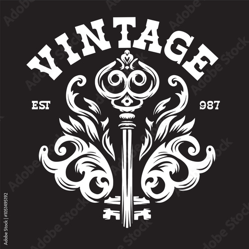 vintage illustration of antique key logo