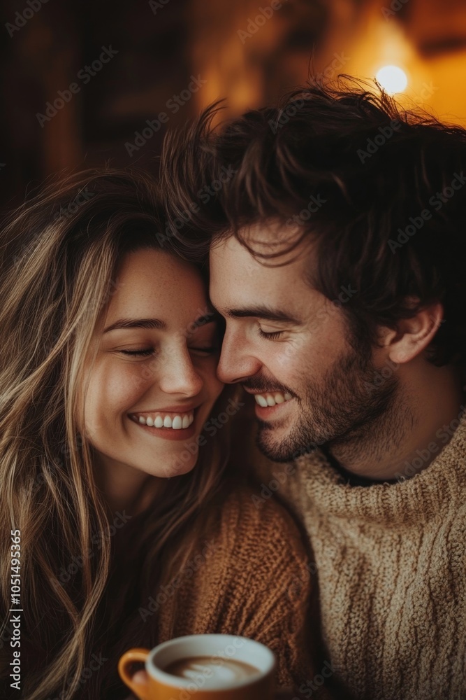 Intimate couple sharing a moment with coffee at home, Generative AI Intimate couple sharing a moment with coffee at home, Generative AI