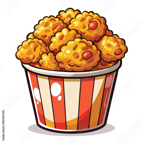 Popcorn Chicken Vector Illustration on White Background Featuring Delicious Fried Chicken Bites