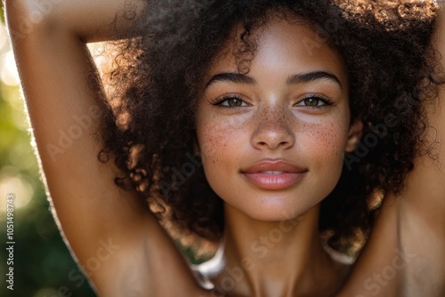 Confident young woman embracing her underarm hair, Generative AI