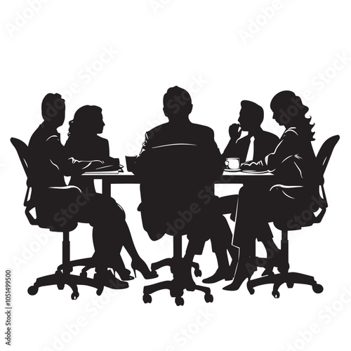 Business people having meeting or conference. Coworkers sitting at the table silhouette vector illustration