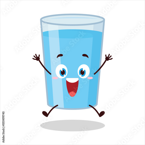 cute celebration jump expression glass of water character