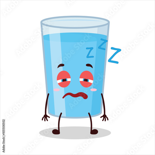 cute sleepy expression glass of water character