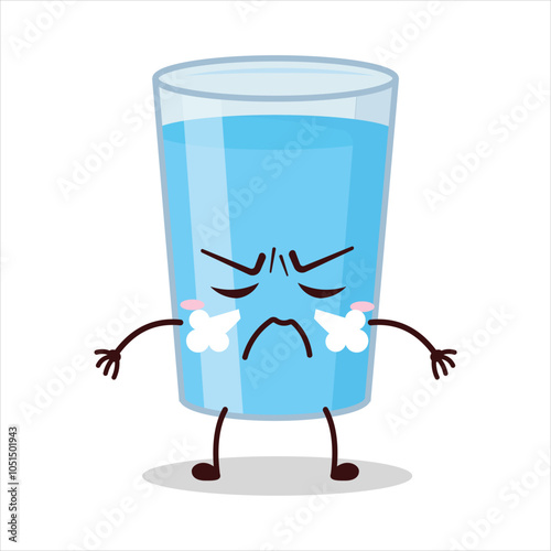 cute mad expression glass of water character