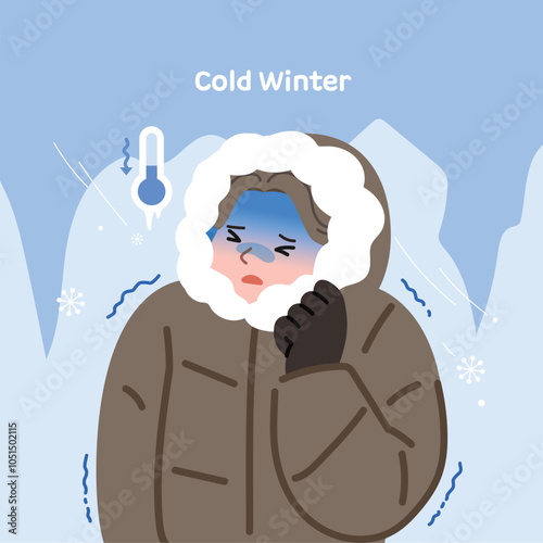 Illustration of people who are cold in the cold winter