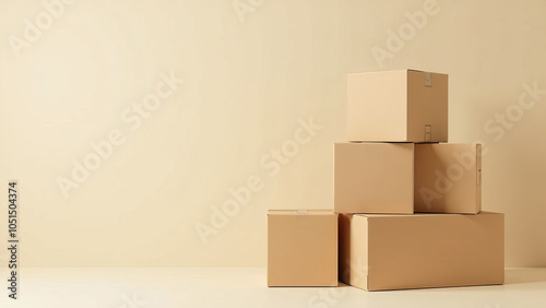 Empty cardboard box on a light background. Copy space.