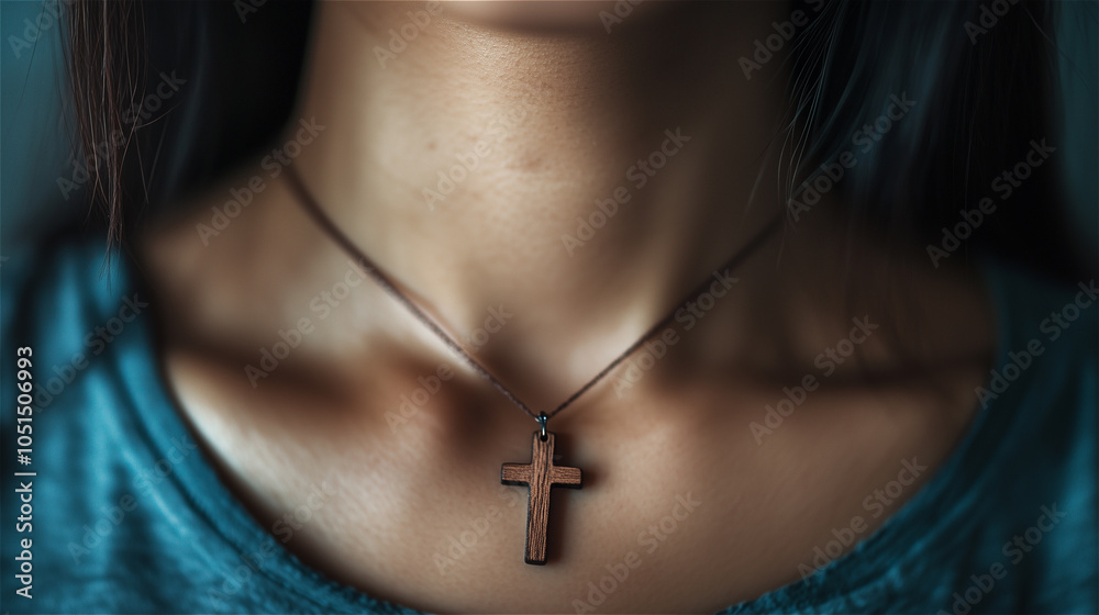 a small cross hanging from a woman's neck a small cross hanging from a woman's neck
