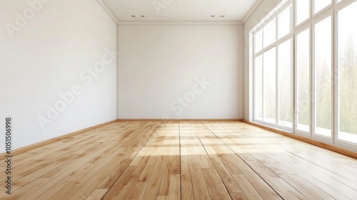 Smooth, sustainable wood planks in a cozy, minimalist living room. The light finish blends with the decor, leaving space on the top for captions or design.