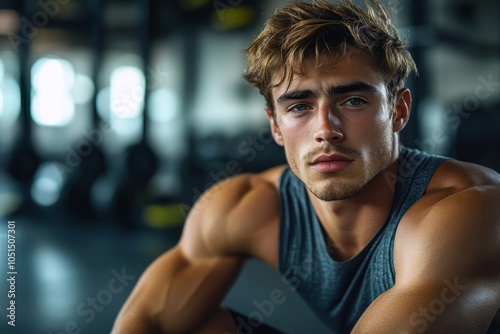 Fit young man taking rest from cross training, Generative AI