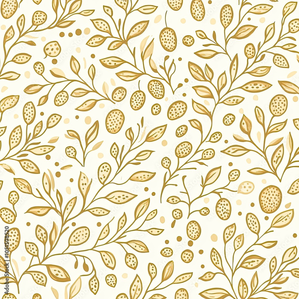 Whimsical Olive Leaf Pattern in Natural Tones Whimsical Olive Leaf Pattern in Natural Tones