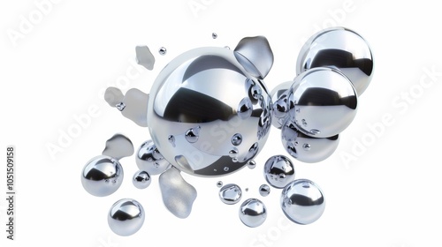 3d render of abstract art with surreal 3d organic ball in curve wavy smooth and soft bio forms in matte aluminium metal material with glass parts, with dispersion effect on grey background