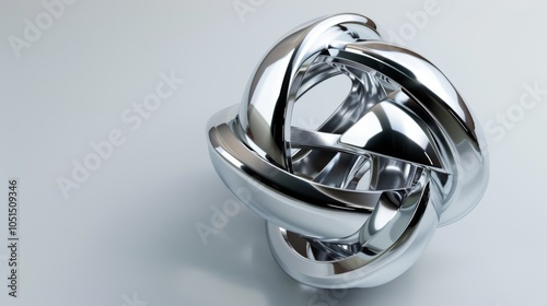 3d render of abstract art with surreal 3d organic ball in curve wavy smooth and soft bio forms in matte aluminium metal material with glass parts, with dispersion effect on grey background