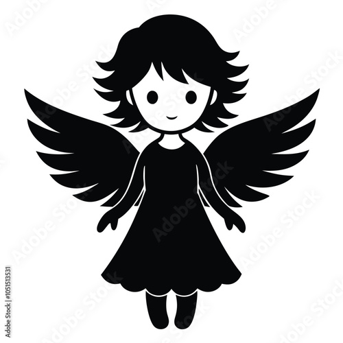 cute and charming little angel vector silhouette. EPS File