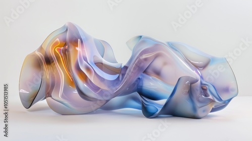 3d render of abstract art fashion 3d background with part of surreal organic curve round wavy elegance meta substance of spherical alien flower sculpture in blue and red matte glass gradient color