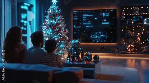 Futuristic Christmas vibes in tech-savvy living area photo