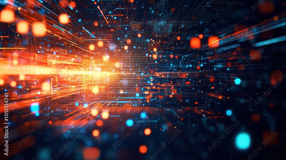 Fototapeta premium Dynamic digital energy burst with vivid glowing trails