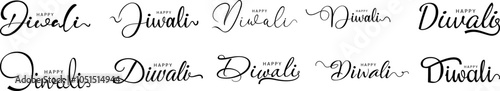 A collection of elegant Happy Diwali typography designs with various greetings on a black background