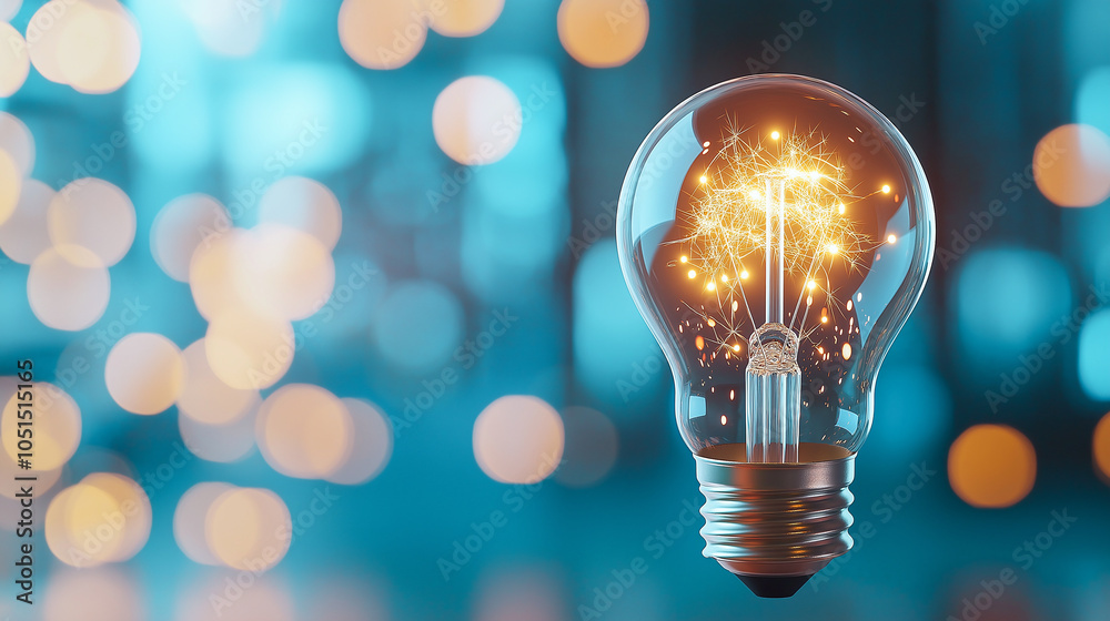 light bulb with glowing gears and sparks, set against blurred blue background, creates captivating and innovative atmosphere light bulb with glowing gears and sparks, set against blurred blue background, creates captivating and innovative atmosphere
