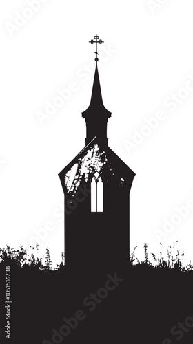 Chapel silhouette isolated in White background