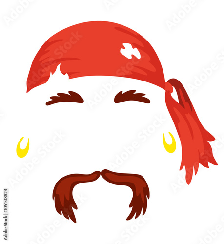 Pirate mask. Cartoon face decoration - bandana and mustache. Party accessories, head costume concept. Decoration item for your selfie photo, video chat filter or photo booth