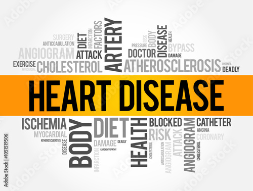 Heart Disease - several types of heart conditions, word cloud health concept background