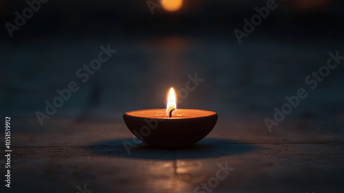 A flickering clay oil lamp on a dim surface, symbolizing light in darkness.