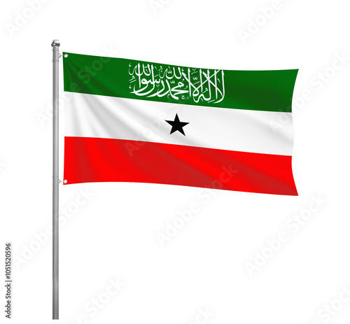 Somaliland National flag waving in the wind on a silver pole, isolated on transparent