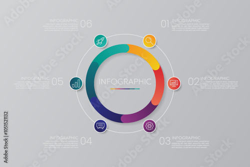 Circle shape infographic chart template with 6 options.