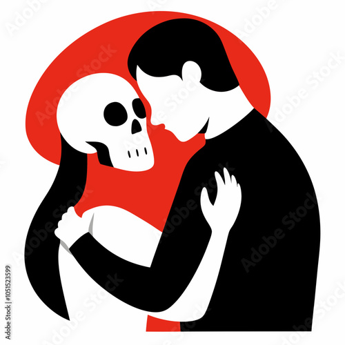 A couple hugging with a skull vector illustration on white background