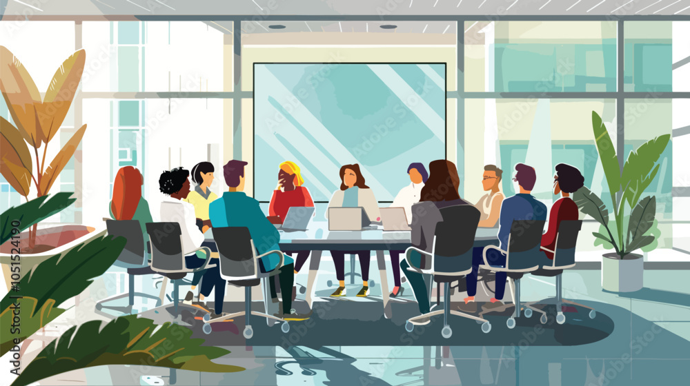 Obraz premium Diverse Office Conference Room Meeting, investment graph 