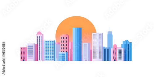 3d big city cityline with with skyscrapers long panorama background layout.