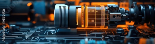 High-performance motor with energy surges and analytics front view advanced tone tetradic color scheme