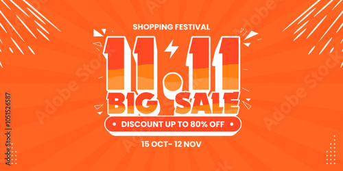 11 11 super sale promo banner with discount offer. 11 11 shopping festival super sale banner. Flash sale special offer banner for social media post or website banner. Flash sale campaign
